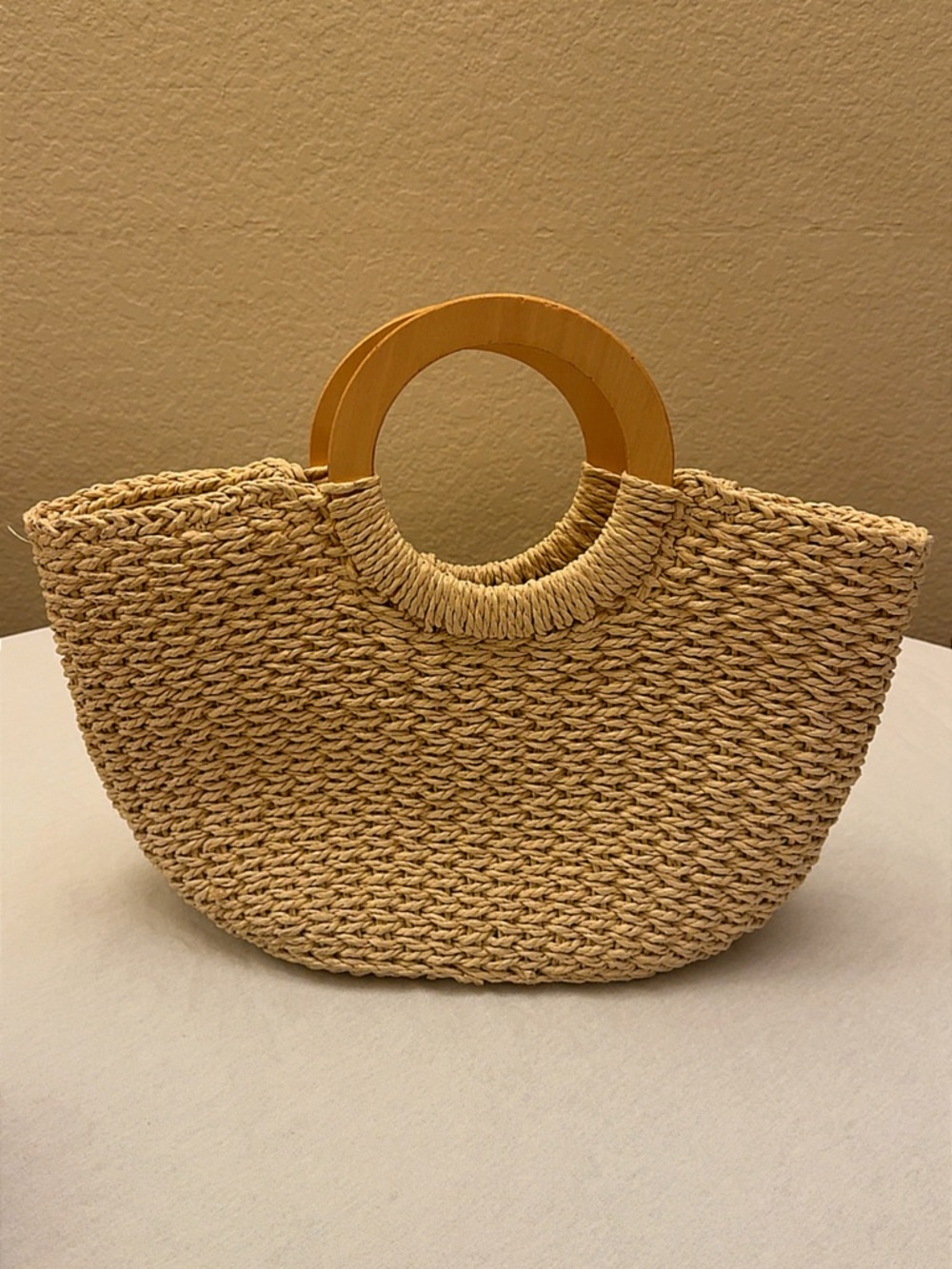 Woven Straw Circle-Handle Tote in Natural